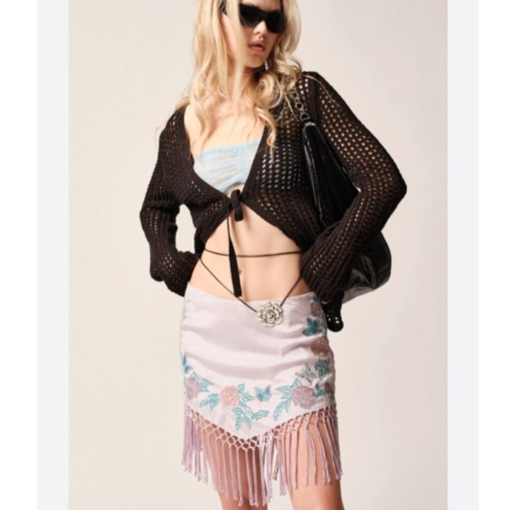 NWT Ecote Joleen Open-Knit Tie-waist Flyaway Cardigan in Black Boho Women's S - Picture 2 of 10